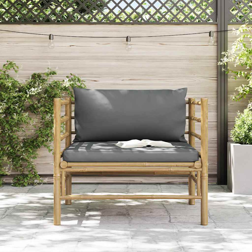 vidaXL Sofa ogrodowa z ciemnoszarymi poduszkami, bambusowa