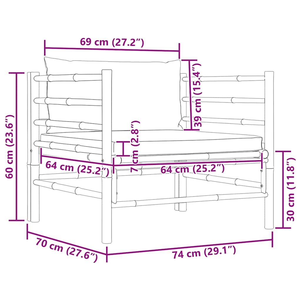 vidaXL Sofa ogrodowa z ciemnoszarymi poduszkami, bambusowa