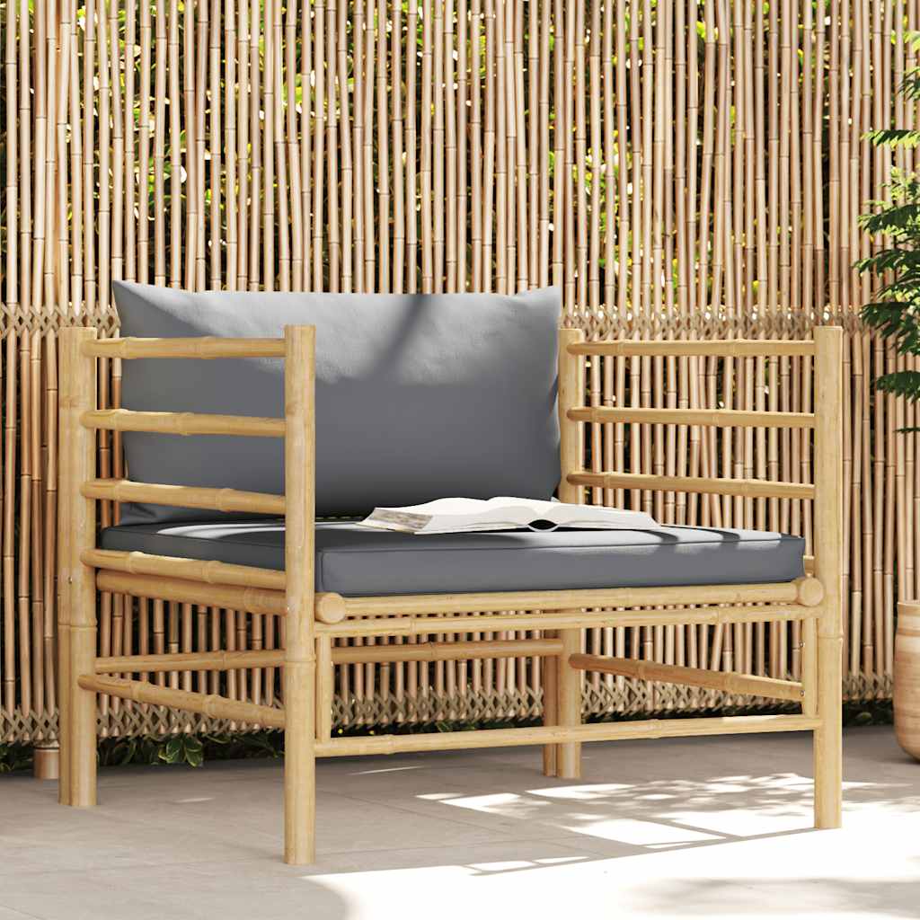 vidaXL Sofa ogrodowa z ciemnoszarymi poduszkami, bambusowa