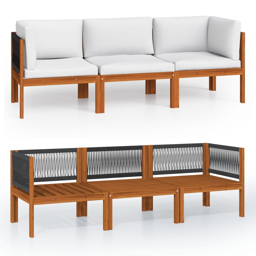 vidaXL 3-osobowa sofa ogrodowa z poduszką, drewno akacjowe i lina