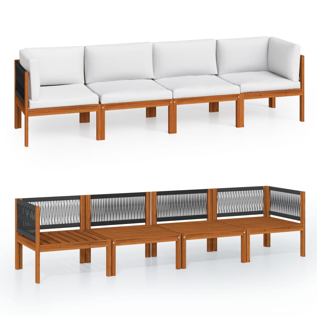 vidaXL 4-osobowa sofa ogrodowa z poduszką, drewno akacjowe i lina
