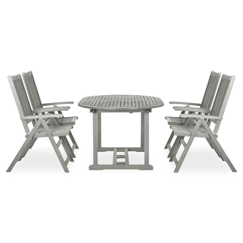 vidaXL 5-częściowy zestaw obiadowy do ogrodu (150-200) x 100 cm, lite drewno akacjowe, szare