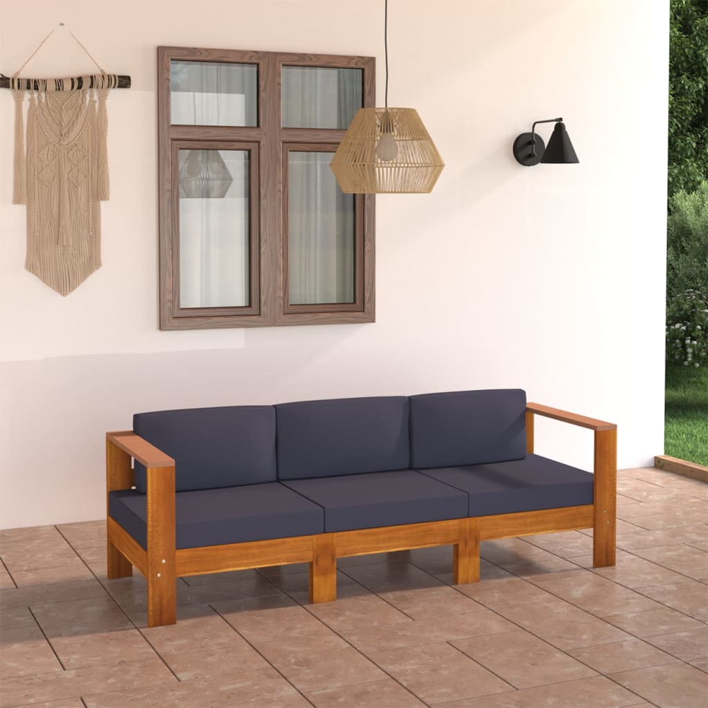 vidaXL 3-osobowa sofa ogrodowa z ciemnoszarymi poduszkami, akacjowa