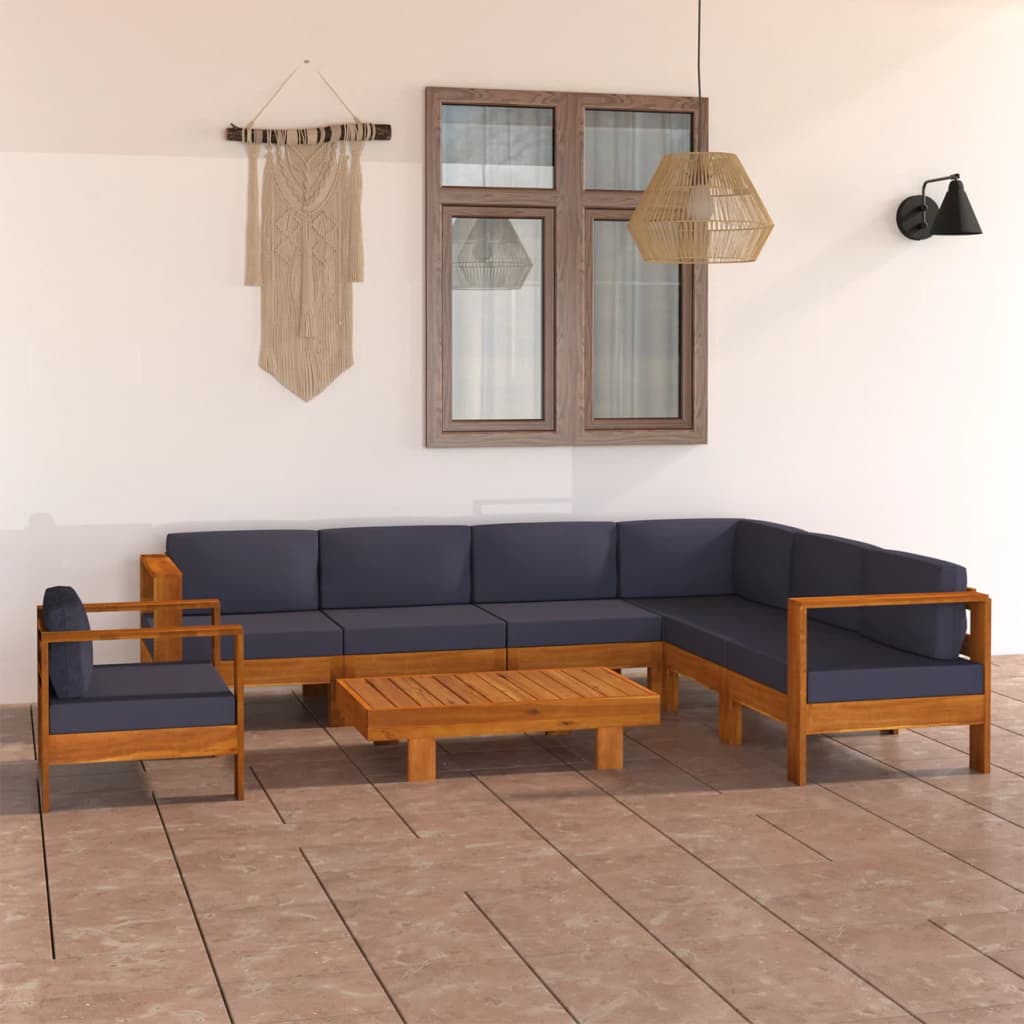 vidaXL 8-cz. zestaw mebli ogrodowych, ciemnoszare poduszki, akacja