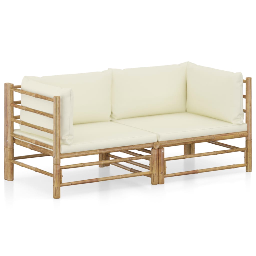 vidaXL 2-cz. zestaw mebli do ogrodu, kremowe poduszki, bambus