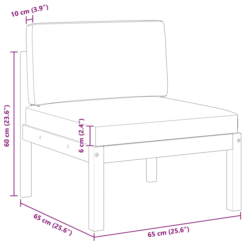 vidaXL Sofa ogrodowa środkowa z poduszkami, drewno akacjowe i lina