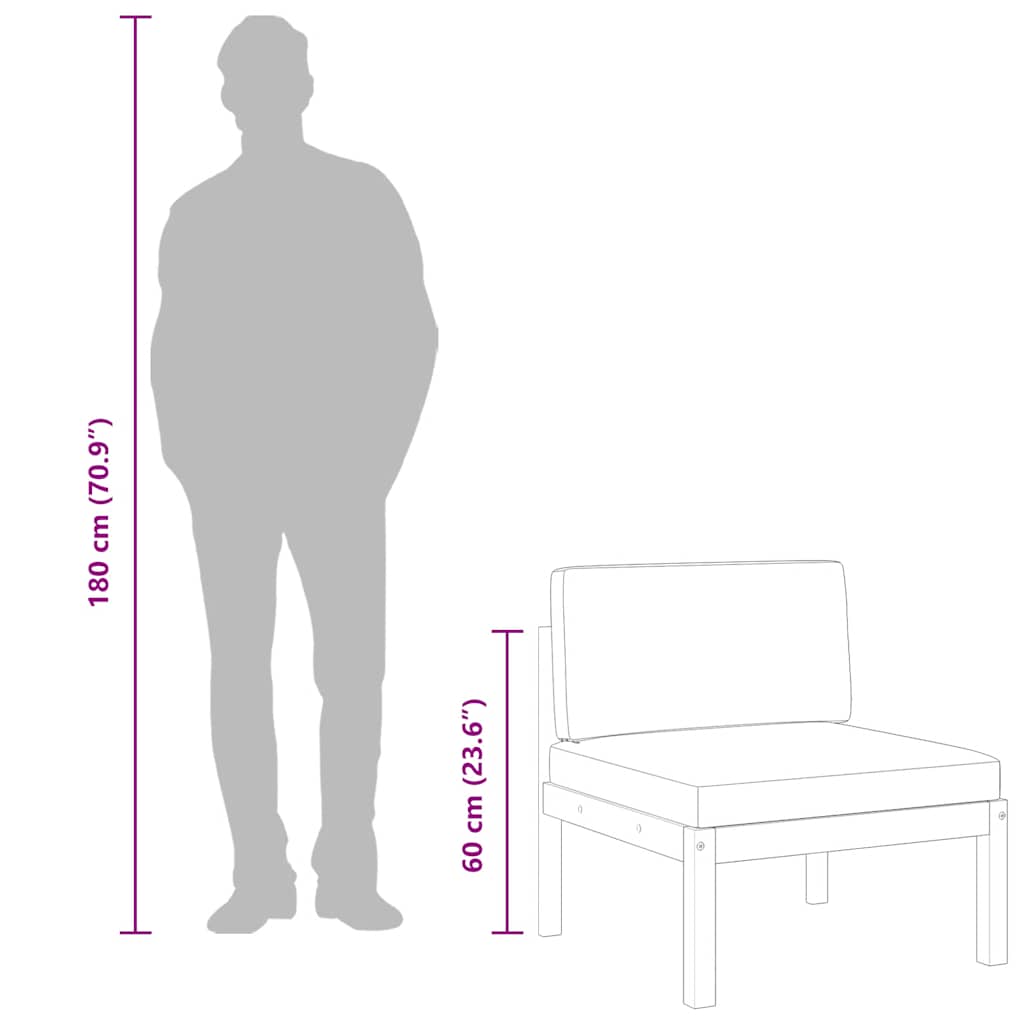 vidaXL Sofa ogrodowa środkowa z poduszkami, drewno akacjowe i lina