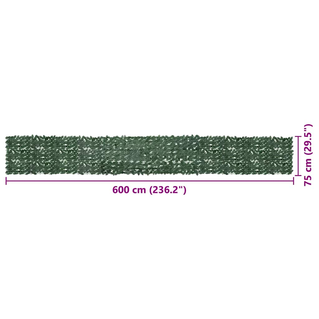 vidaXL Parawan balkonowy, ciemnozielone liście, 600x75 cm
