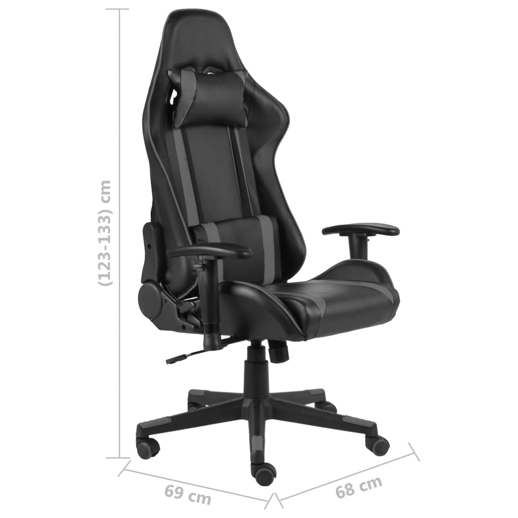 vidaXL Obrotowy fotel gamingowy, szary, PVC