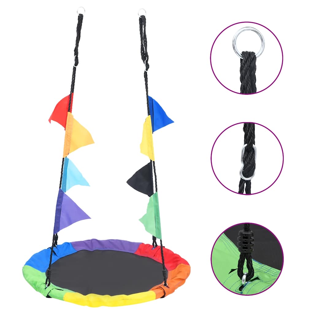 vidaXL Tęczowa huśtawka typu gniazdo z chorągiewkami, 100 cm