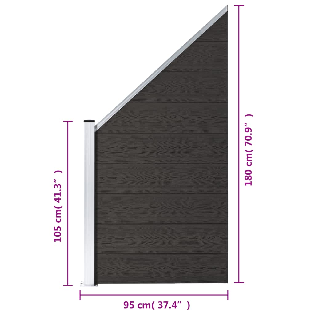 vidaXL Panel ogrodzeniowy, WPC, 95x(105-180) cm, czarny