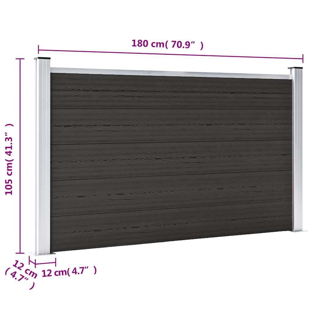 vidaXL Panel ogrodzeniowy, WPC, 180x105 cm, czarny