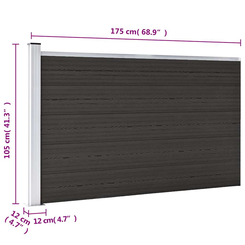 vidaXL Panel ogrodzeniowy, WPC, 175x105 cm, czarny