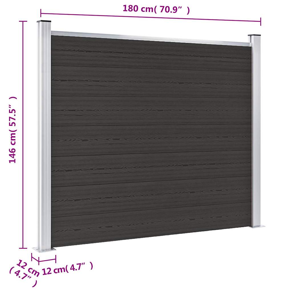 vidaXL Panel ogrodzeniowy z WPC, 180x146 cm, czarny
