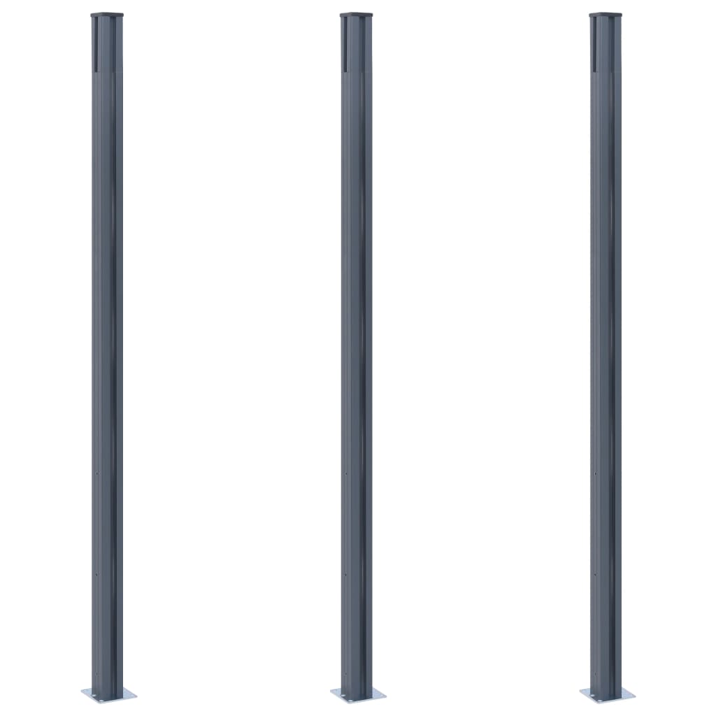 vidaXL Słupki ogrodzeniowe, 3 szt., ciemnoszare, 185 cm, aluminium