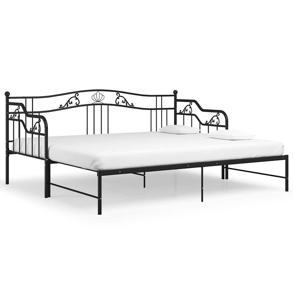 vidaXL Sofa z wysuwaną ramą łóżka, czarna, metalowa, 90x200 cm