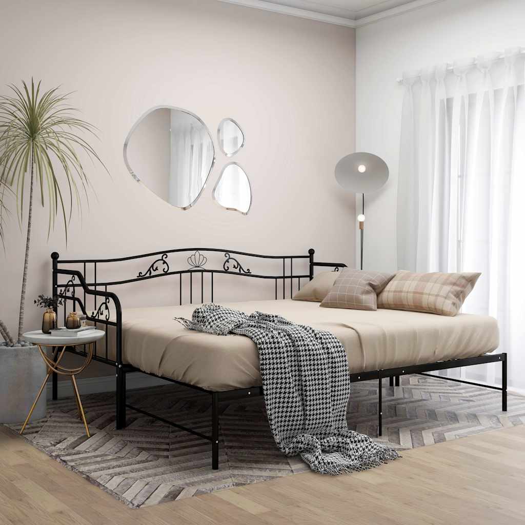 vidaXL Sofa z wysuwaną ramą łóżka, czarna, metalowa, 90x200 cm