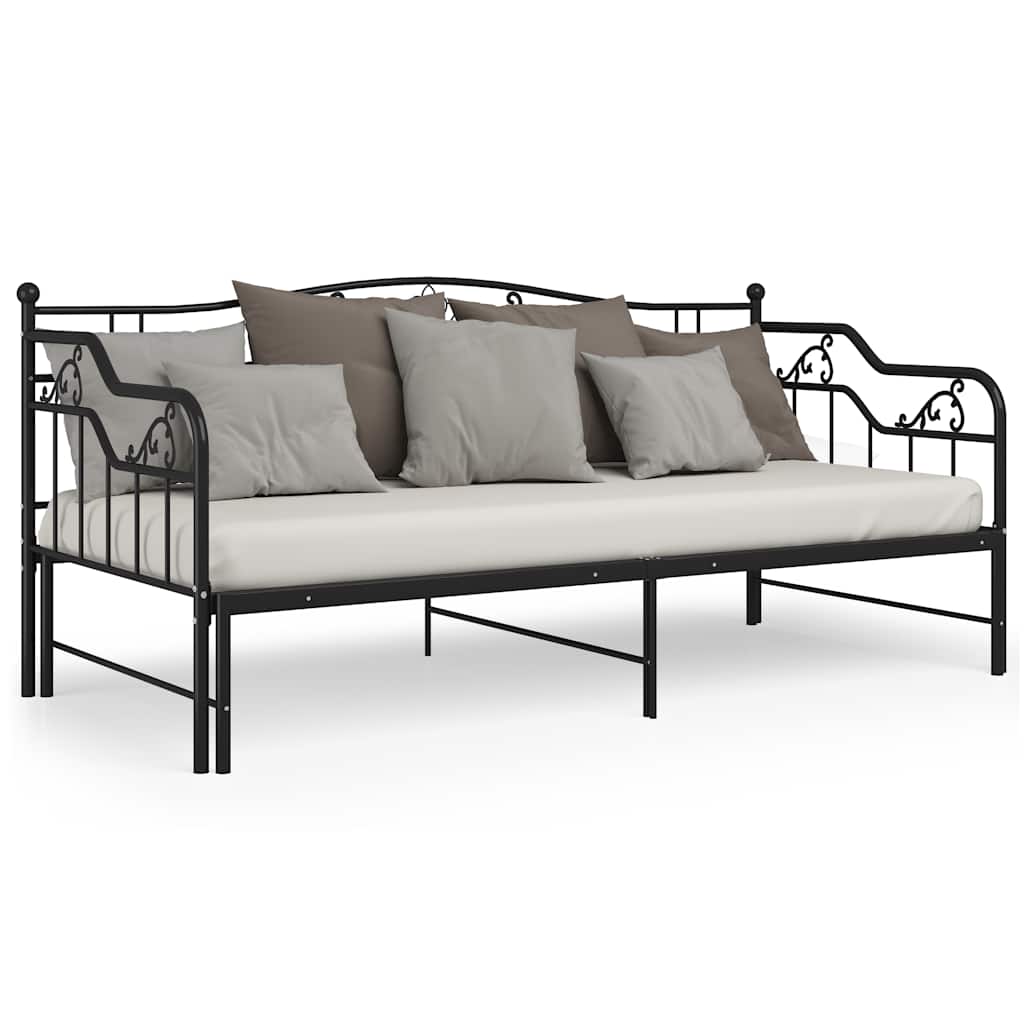 vidaXL Sofa z wysuwaną ramą łóżka, czarna, metalowa, 90x200 cm