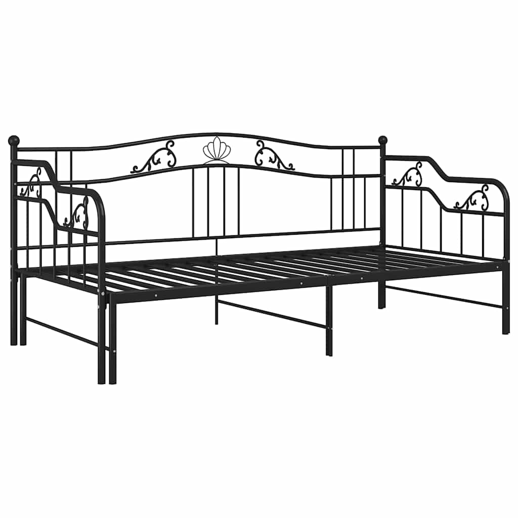 vidaXL Sofa z wysuwaną ramą łóżka, czarna, metalowa, 90x200 cm