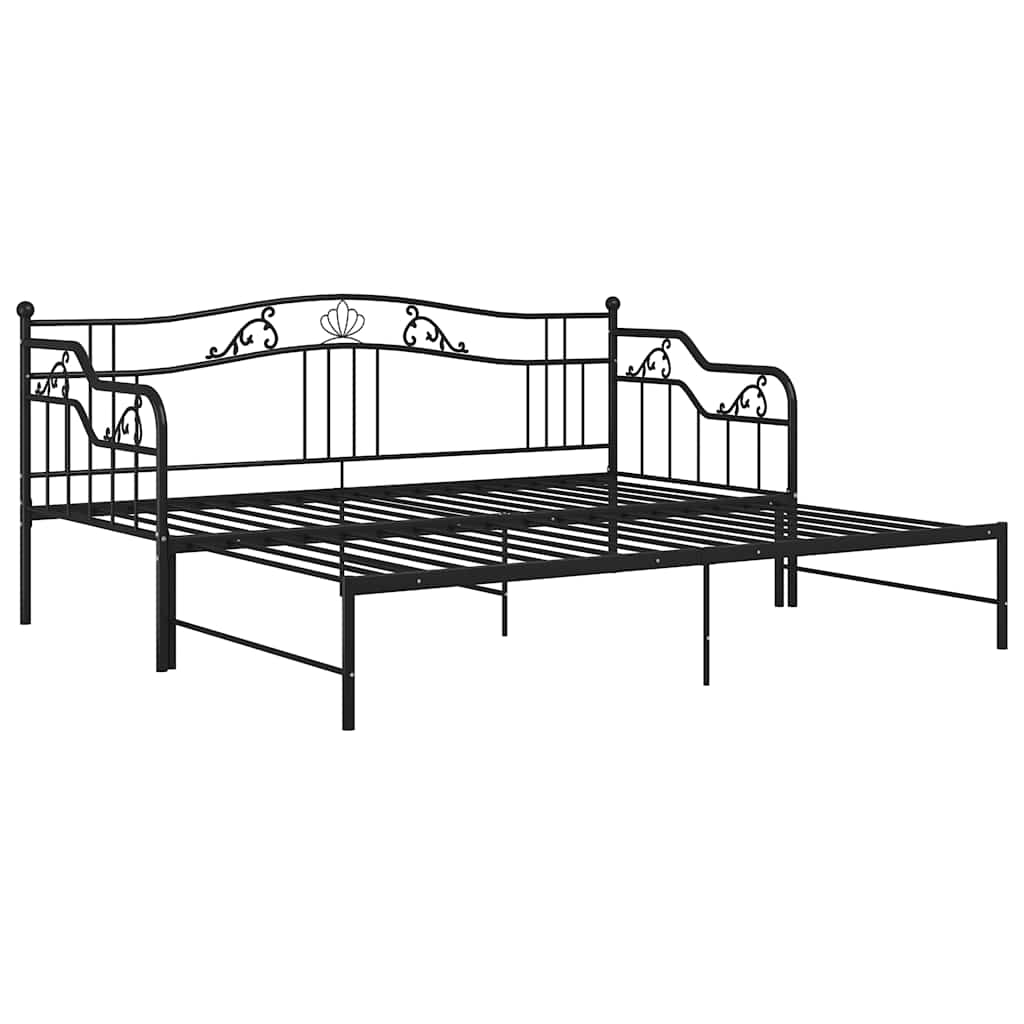 vidaXL Sofa z wysuwaną ramą łóżka, czarna, metalowa, 90x200 cm