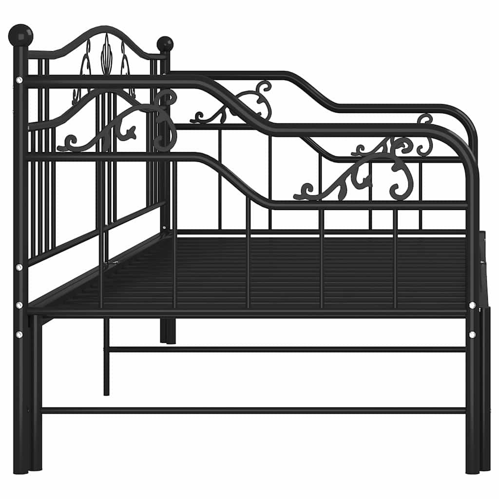 vidaXL Sofa z wysuwaną ramą łóżka, czarna, metalowa, 90x200 cm