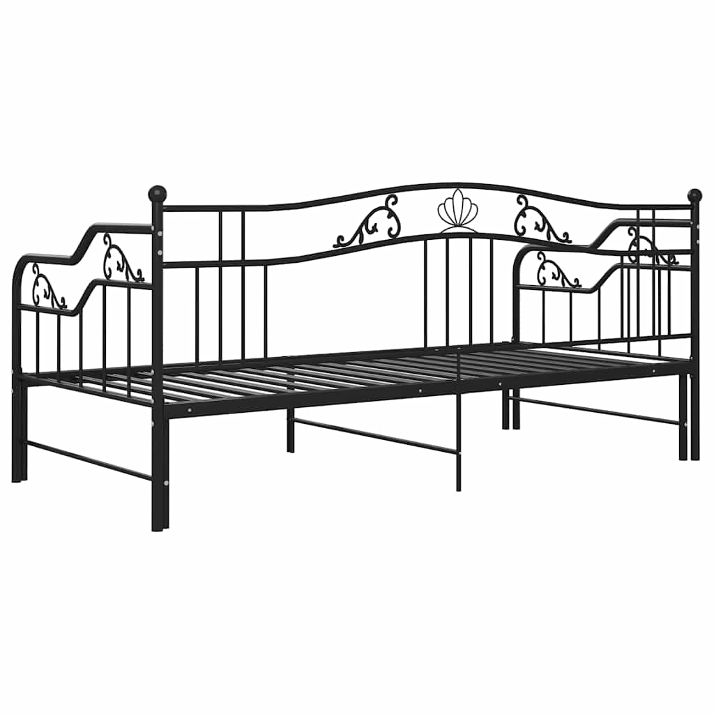 vidaXL Sofa z wysuwaną ramą łóżka, czarna, metalowa, 90x200 cm