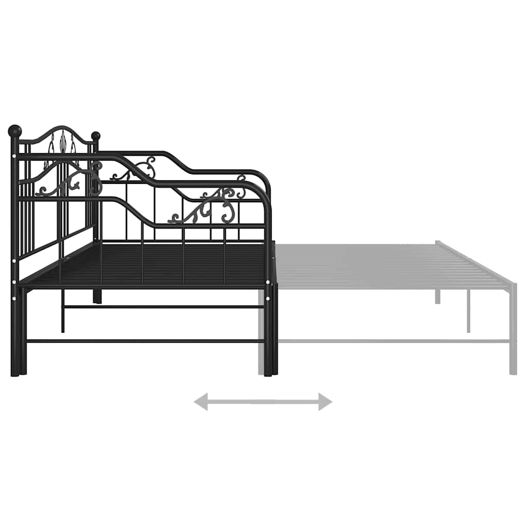 vidaXL Sofa z wysuwaną ramą łóżka, czarna, metalowa, 90x200 cm