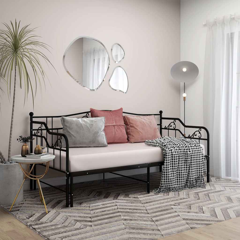 vidaXL Sofa z wysuwaną ramą łóżka, czarna, metalowa, 90x200 cm