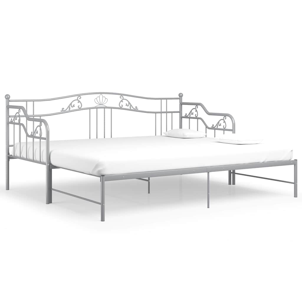 vidaXL Sofa z wysuwaną ramą łóżka, szara, metalowa, 90x200 cm