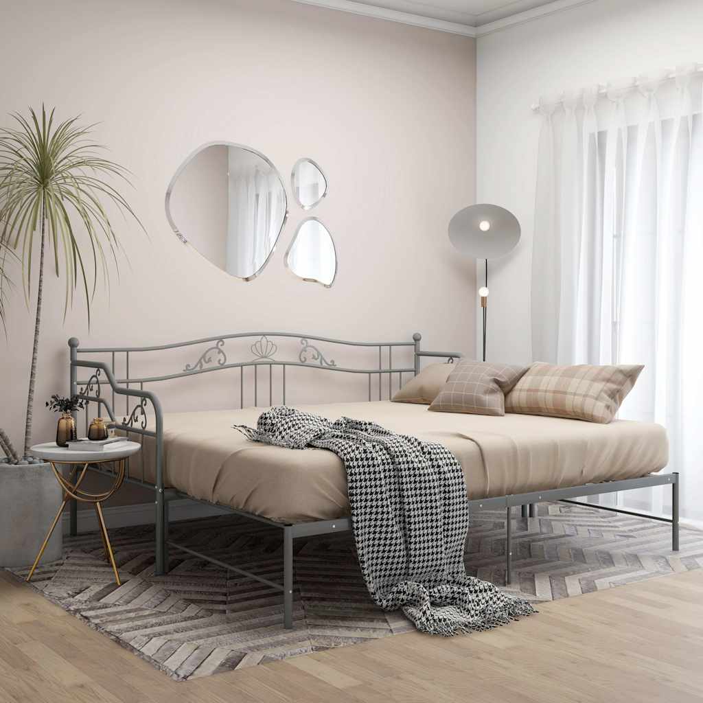 vidaXL Sofa z wysuwaną ramą łóżka, szara, metalowa, 90x200 cm