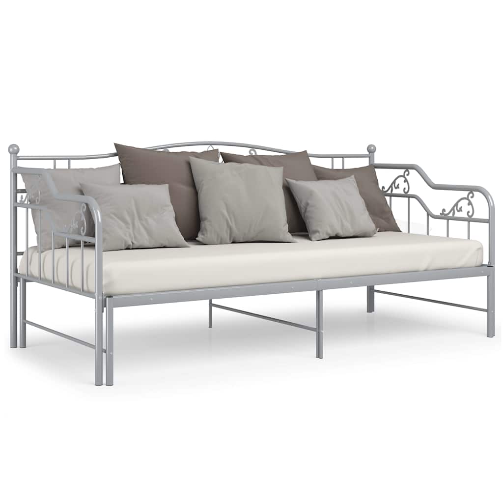 vidaXL Sofa z wysuwaną ramą łóżka, szara, metalowa, 90x200 cm