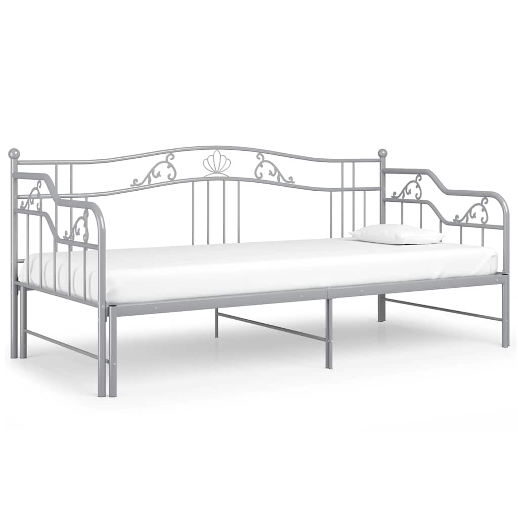 vidaXL Sofa z wysuwaną ramą łóżka, szara, metalowa, 90x200 cm
