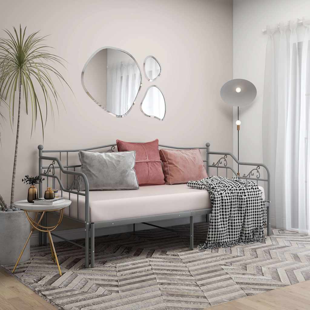 vidaXL Sofa z wysuwaną ramą łóżka, szara, metalowa, 90x200 cm