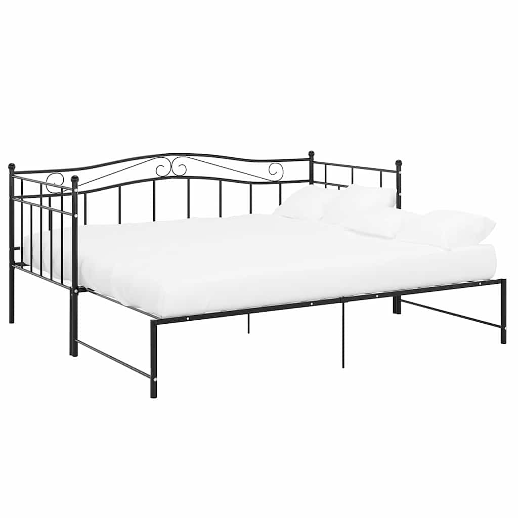 vidaXL Sofa z wysuwaną ramą łóżka, czarna, metalowa, 90x200 cm