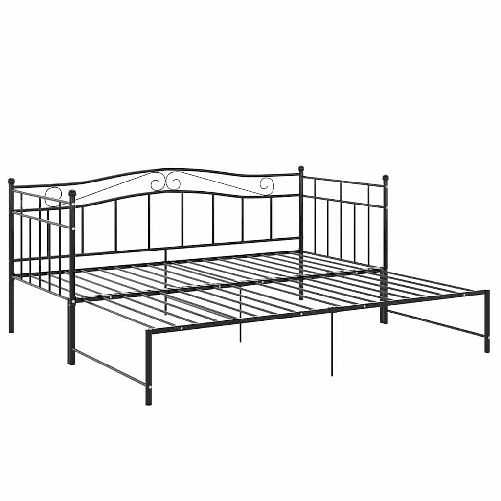 vidaXL Sofa z wysuwaną ramą łóżka, czarna, metalowa, 90x200 cm