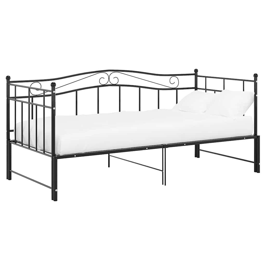 vidaXL Sofa z wysuwaną ramą łóżka, czarna, metalowa, 90x200 cm