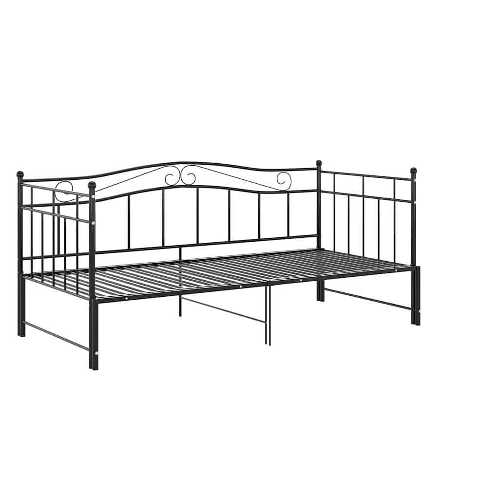 vidaXL Sofa z wysuwaną ramą łóżka, czarna, metalowa, 90x200 cm