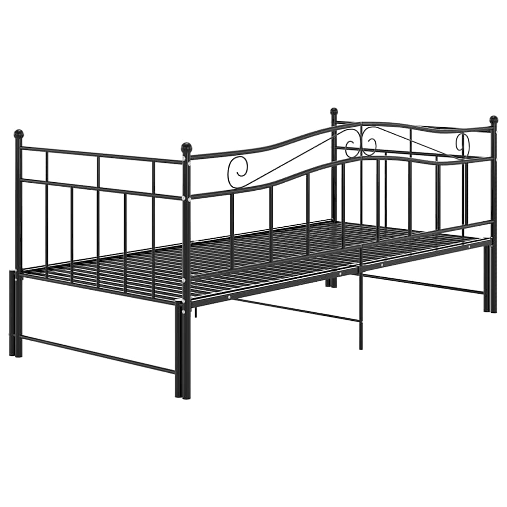 vidaXL Sofa z wysuwaną ramą łóżka, czarna, metalowa, 90x200 cm