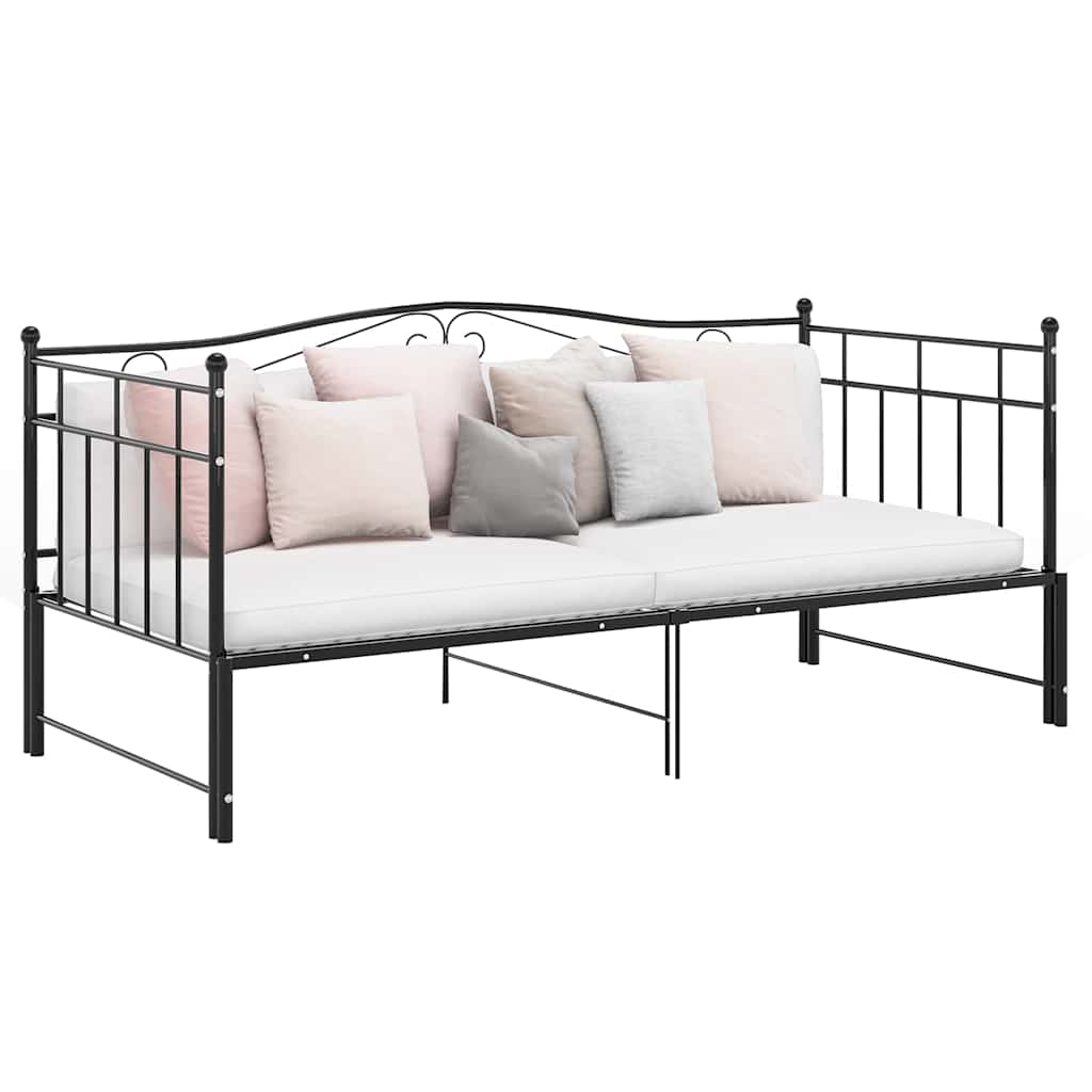 vidaXL Sofa z wysuwaną ramą łóżka, czarna, metalowa, 90x200 cm
