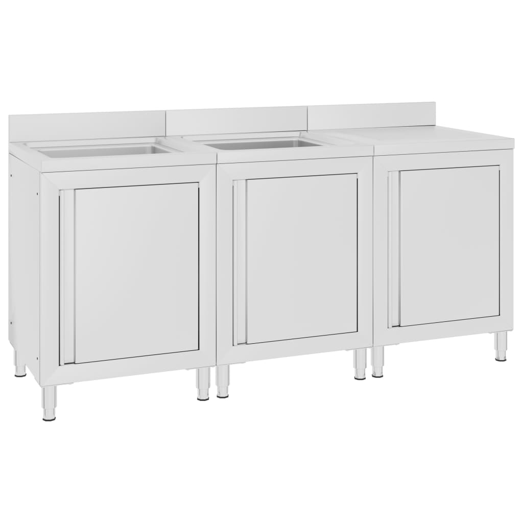vidaXL Szafka gastronomiczna ze zlewem, 180x60x96 cm, stal nierdzewna