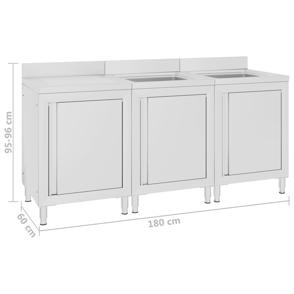 vidaXL Szafka gastronomiczna ze zlewem, 180x60x96 cm, stal nierdzewna