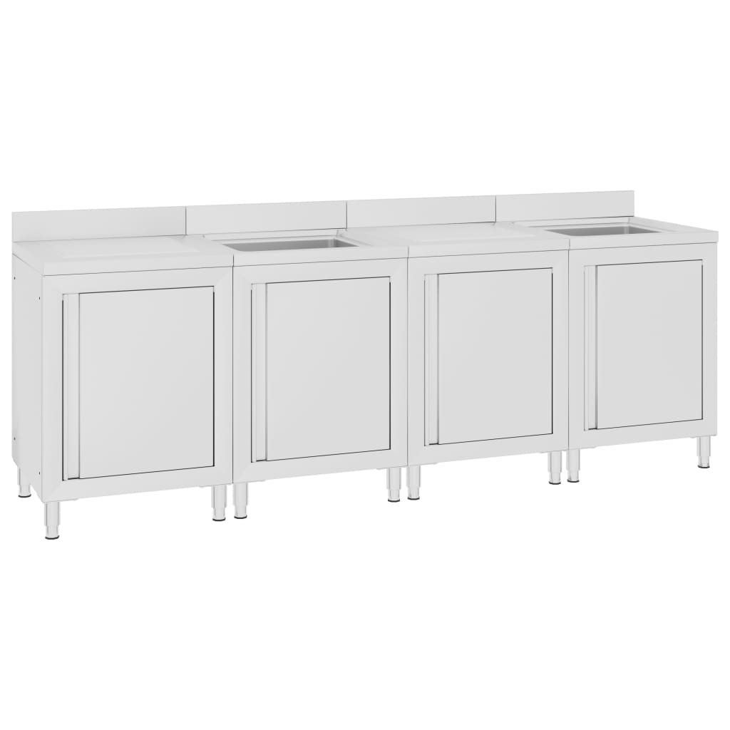 vidaXL Szafka gastronomiczna ze zlewem, 240x60x96 cm, stal nierdzewna