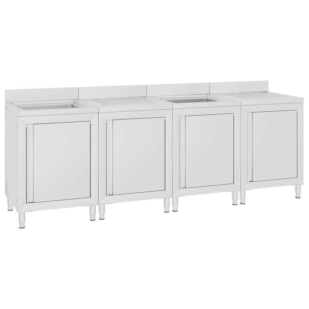 vidaXL Szafka gastronomiczna ze zlewem, 240x60x96 cm, stal nierdzewna