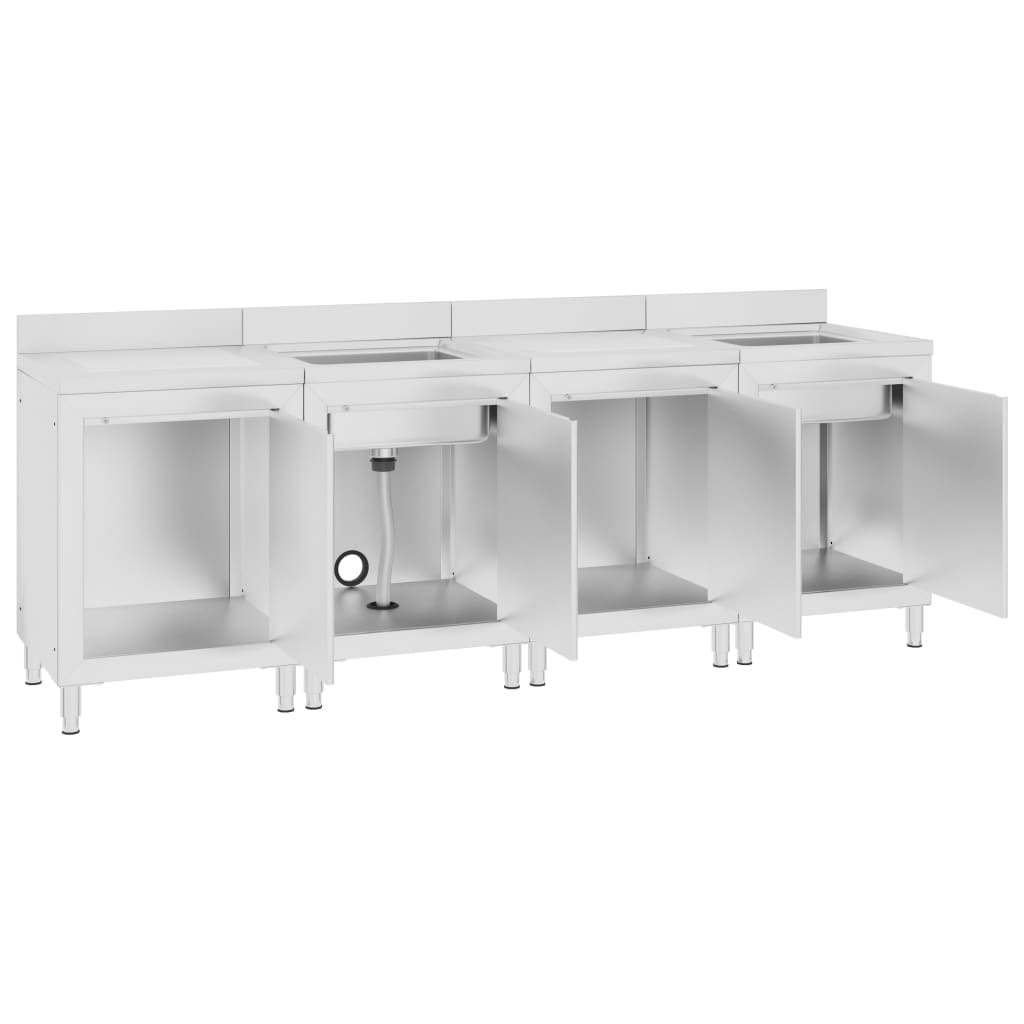 vidaXL Szafka gastronomiczna ze zlewem, 240x60x96 cm, stal nierdzewna