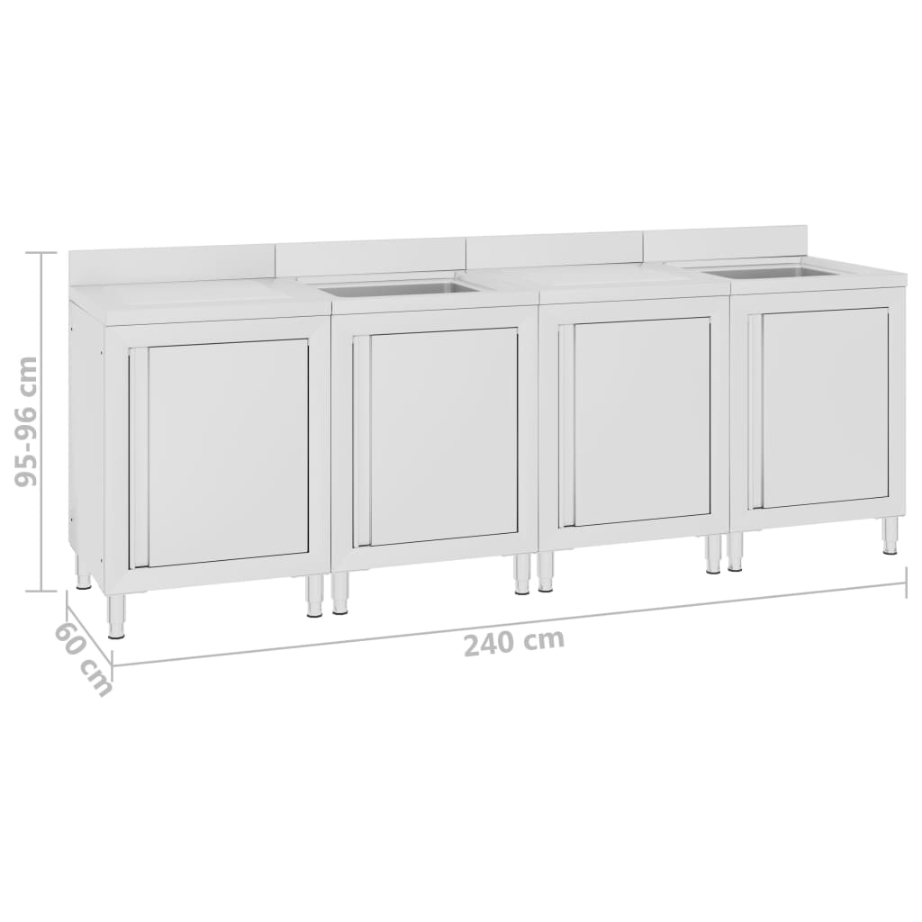vidaXL Szafka gastronomiczna ze zlewem, 240x60x96 cm, stal nierdzewna