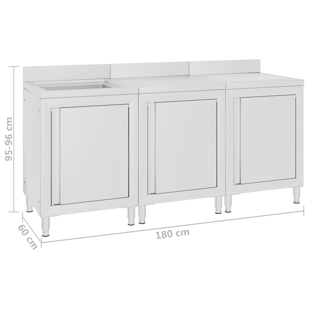 vidaXL Szafka gastronomiczna ze zlewem, 180x60x96 cm, stal nierdzewna
