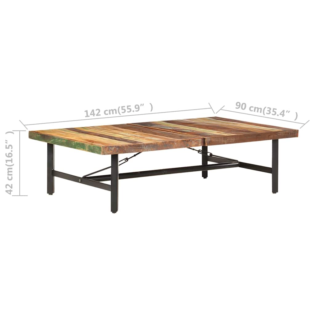 vidaXL Stolik kawowy, 142x90x42 cm, lite drewno z odzysku