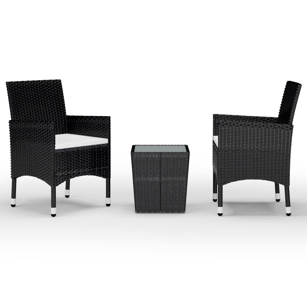 vidaXL 3-cz. zestaw bistro, rattan PE i szkło hartowane, czarny