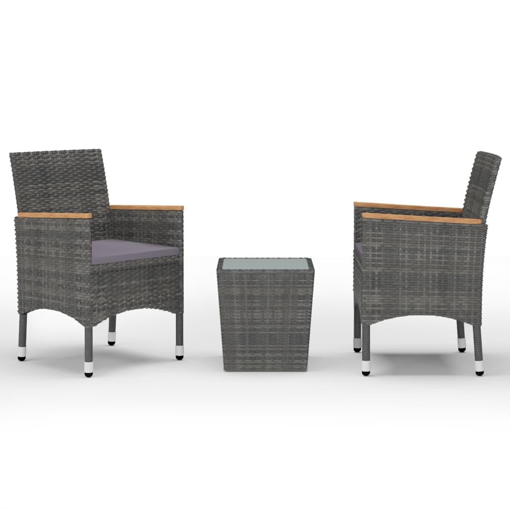vidaXL 3-częściowy zestaw bistro, rattan PE i hartowane szkło, szary