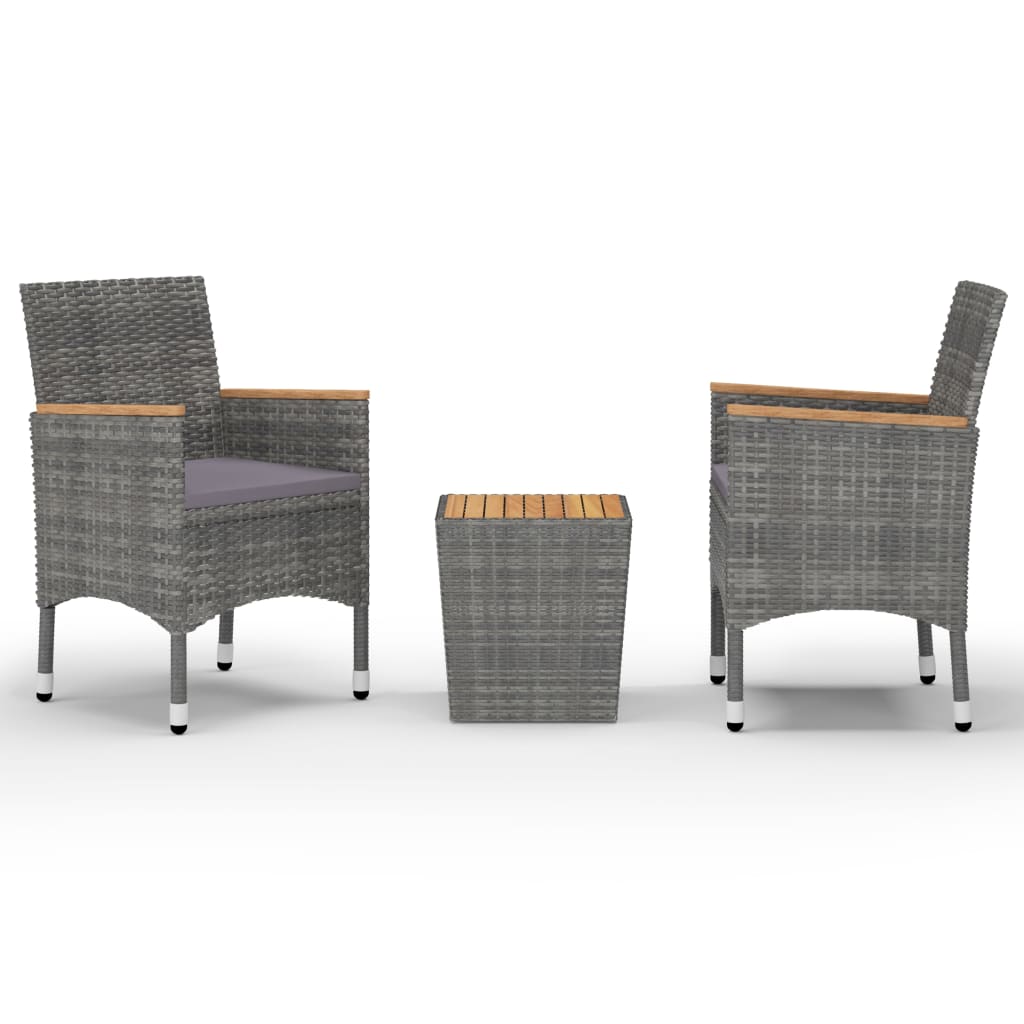 vidaXL 3-częściowy zestaw mebli bistro, rattan PE i akacja, szary